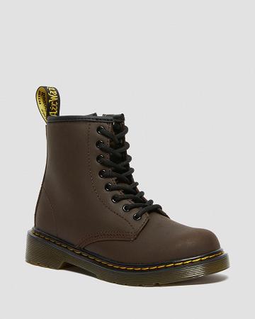 Dark / Brown Kids' Dr Martens Junior 1460 Faux Fur Lined Lace Up Boots | CA 674GSO